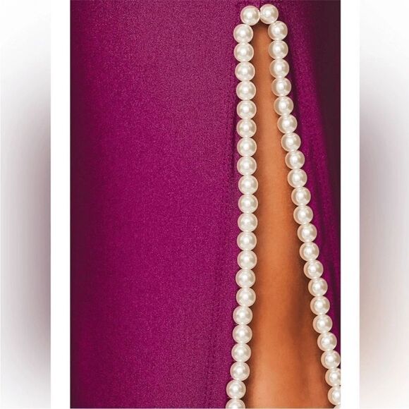 Khanums x REVOLVE Khriya Pearl Trim Maxi Dress Cranberry pink dress gown S - Picture 6 of 13